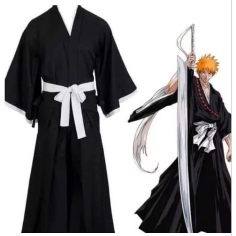 Hakama KIMONO COSTUME BLEACH BLACK ICHIGO KUROSAKI TRADITIONAL COSTUME JAPANESE