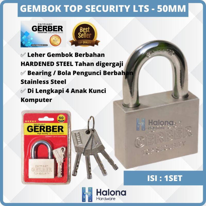 Top Security LTS-50 Gerber Padlock กุญแจกันขโมยสําหรับบ้านและสํานักงาน เหล็กแข็ง 50 มม.