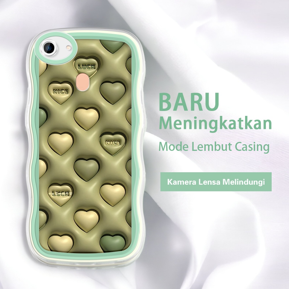 HIJAU OPPO F1S F5 PLUS YOUTH F7 F11 PRO F9 เคสโทรศัพท์รูปแบบหัวใจสีเขียว 3D สีสัน Wave Border Case j