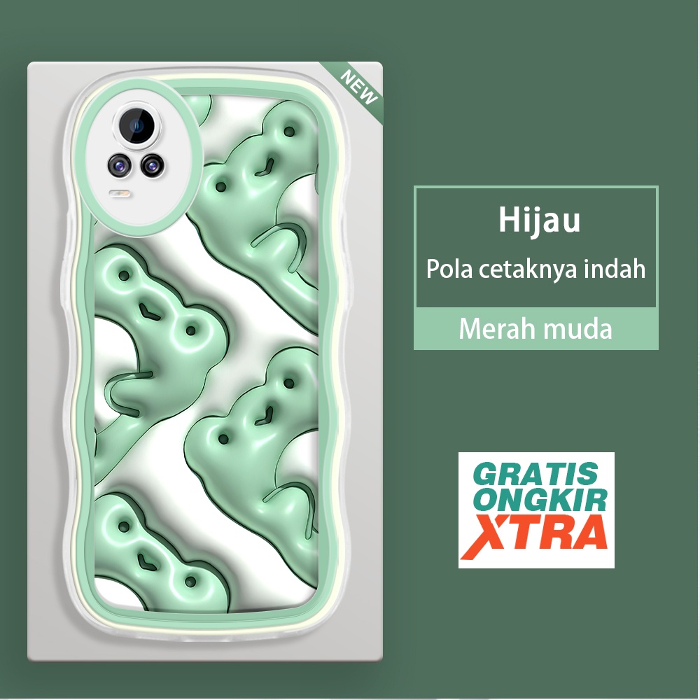 Jasouwe Vivo V20 2021 V23E V5 LITE V5S V9 Y85 S1 T1 Pro 5Gเคสโทรศัพท์ขนาดเล็กรูปแบบกบ 3DสีสันWave bo