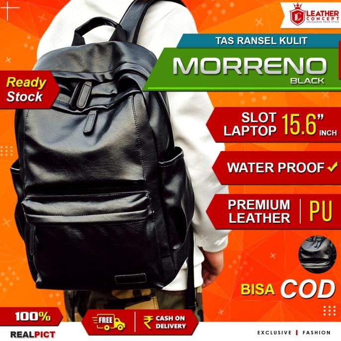 Trend Of Morreno Men 's Leather Backpack ( สีดํา ) Original