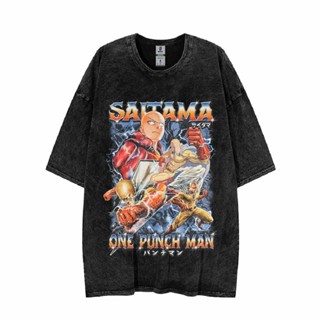 เสื้อยืด ขนาดใหญ่ พิมพ์ลาย Saitama One Punch Man สไตล์วินเทจ สําหรับผู้ชาย