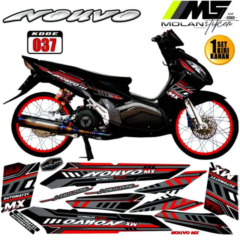 Decal สติกเกอร์ Striping Variation สําหรับ Yamaha Nouvo Z 110 2005-2008 / Nouvo Mx 110 Thailand ลาย Thailand/Thailook Black Red 37 Variation