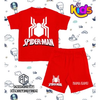 ชุดเสื้อยืด กางเกงขาสั้น พิมพ์ลายสไปเดอร์แมน Free Your Name Marvel Movie Studio Superhero Spiderman สําหรับเด็กผู้ชาย และเด็กผู้หญิง