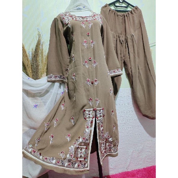 Katun ชุดเสื้อผ้าอินเดีย PAKISTANI KURTI SET ผ้าฝ้าย แบบหนา ปักลาย