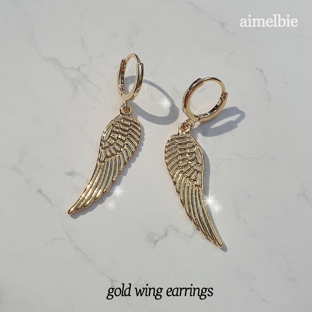 [ต่างหู Kim Sejeong] ♥ เครื่องประดับ รูปแอมเมลบี้ สไตล์เกาหลี ♥ ต่างหู รูปปีกนกฮักกี้ สีทอง