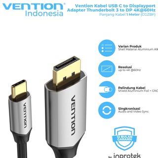 รับประกัน Vention สายเคเบิล USB C เป็น Displayport อะแดปเตอร์ Thunderbolt 3 เป็น DP 4K@60Hz