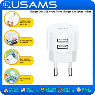 Usams อะแดปเตอร์ชาร์จเร็ว USB คู่ ทรงกลม 2.1A สําหรับ Apple Android T20