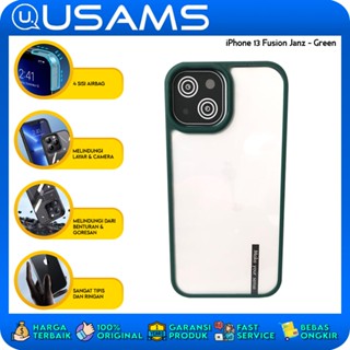 Usams iPhone 13 Fusion Janz เคสสีเขียวเข้ม บาง เกราะทหาร