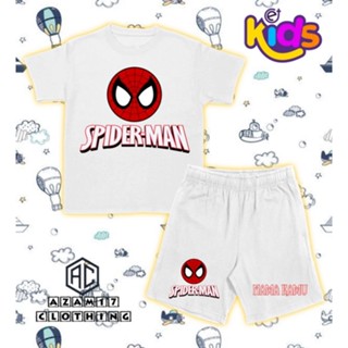 ชุดเสื้อยืด กางเกงขาสั้น พิมพ์ลาย Marvel Superhero Spiderman Free Your Name สําหรับเด็กผู้ชาย และเด็กผู้หญิง