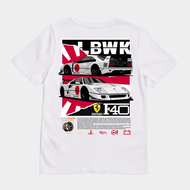 KRMK เสื้อยืด Distro สําหรับเด็ก Unisex พร้อม FERRARI F40 LBWK LIBERTY WALK V2 Image