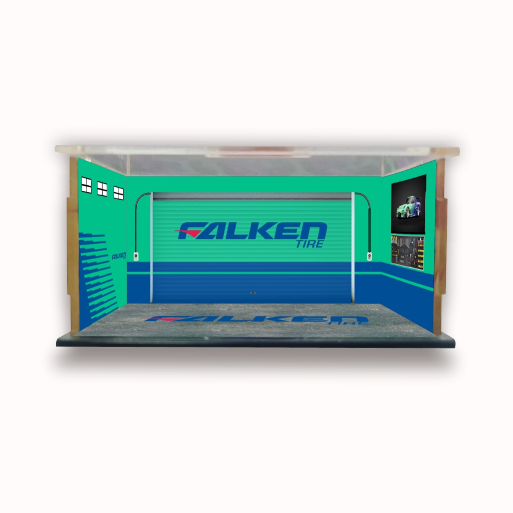 KRMK กล่องอะคริลิค Diecast FALKEN ยาง RACING GARAGE