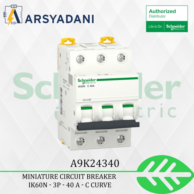 SCHNEIDER A9K24340 - Schnider เซอร์กิตเบรกเกอร์ขนาดเล็ก iK60N 3P 40 AC โค้ง