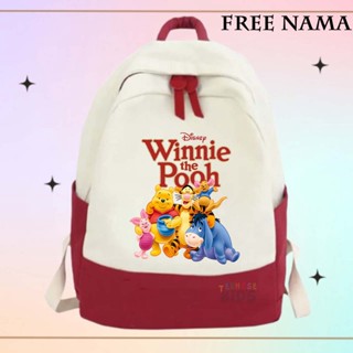 (ฟรีชื่อ) "WINNIE The POOH" กระเป๋าเป้สะพายหลัง กระเป๋านักเรียน พิมพ์ลายตัวอักษร