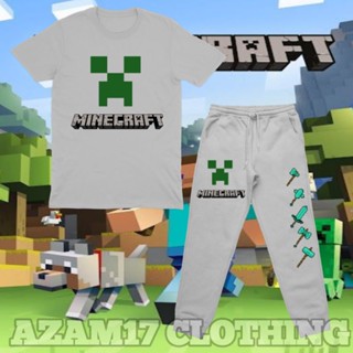 ชุดเสื้อยืด กางเกงจ็อกเกอร์ พิมพ์ลายตัวอักษร Minecraft สําหรับเด็กผู้ชาย และเด็กผู้หญิง