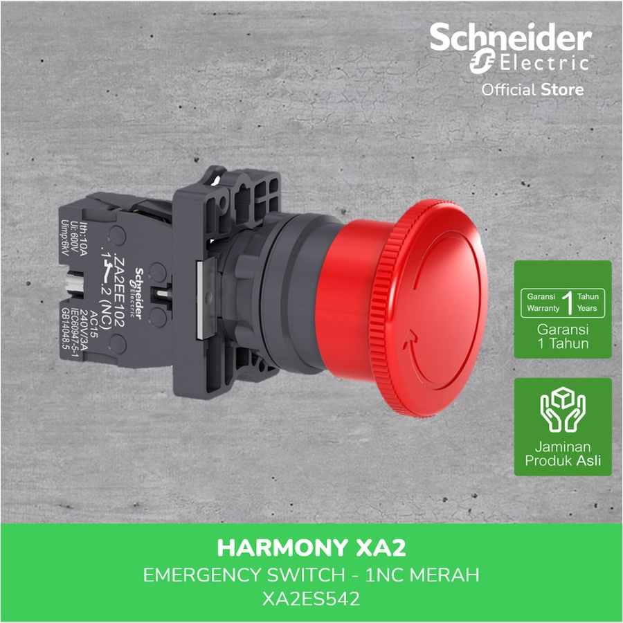 MERAH Schneider Electric XA2 สวิตช์ฉุกเฉิน 40mm 1NC สีแดง - XA2ES542