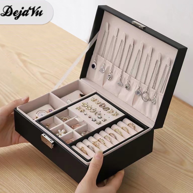 VIRAL Dejavu กล่องเครื่องประดับกล่องเครื่องประดับ 2 ชั้นกล่องเก็บสร้อยคอแต่งหน้ากล่องแหวนสร้อยข้อมือ