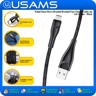 Usams สายชาร์จ สายข้อมูล Micro Braided Fast Charge Cable 3m U41 สีดํา