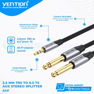 ↕Ttww VENTION สายเคเบิ้ลแยกเสียง Aux ตัว Y 3.5 มม. ตัวผู้ เป็น 2x 6.5 มม. ตัวผู้ ✰ ✲ _
