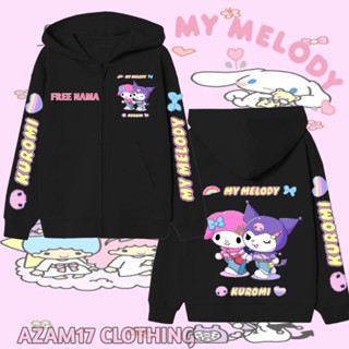 เสื้อแจ็กเก็ตกันหนาว มีฮู้ด แต่งซิป ลาย My Kuromi X My Melodi Free Add Sanrio สําหรับเด็กผู้ชาย และเด็กผู้หญิง