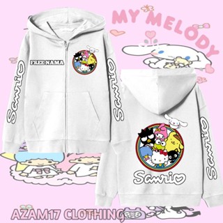 Sanrio เสื้อแจ็กเก็ต มีฮู้ด แต่งซิป พิมพ์ลายตัวอักษร San Rio สําหรับเด็กผู้ชาย และเด็กผู้หญิง