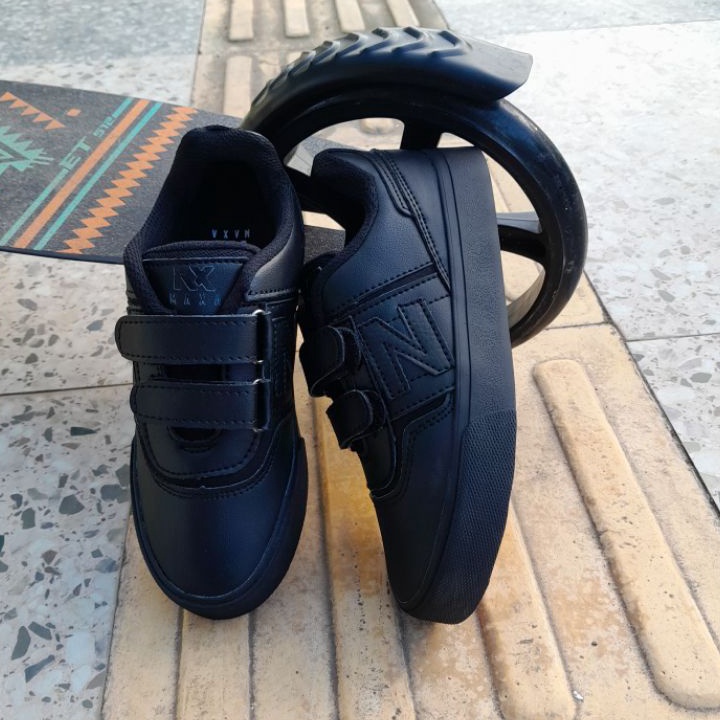 Hitam Khf424 รองเท ้ าเด ็ ก MX MAXA Shoes Boys &amp; Girls School Shoes Black + +