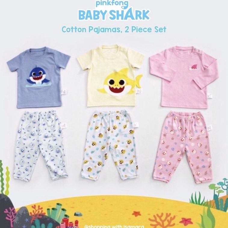 ชุดนอนผ้าฝ้าย Baby Shark Pinkfong ชุด 2 ชิ้น / ชุดนอนเด็ก / ชุดนอนเด็ก