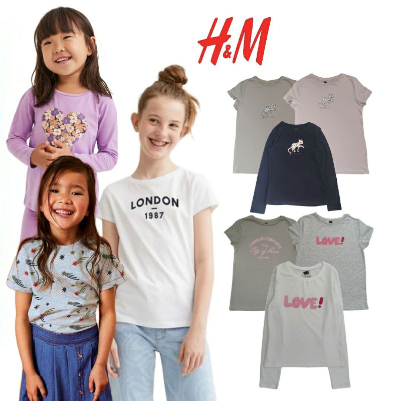 H&M ชม.&ม.&M เสื้อยืด Shortslevee & แขนยาวสําหรับเด็กผู้หญิง/ เสื้อยืดแขนสั้นและแขนยาว HnM สําหรับเด