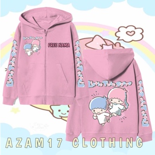 เสื้อแจ็กเก็ตกันหนาว มีฮู้ด แต่งซิป ลายตัวละคร Sanrio Twin Little Stars สําหรับเด็กผู้ชาย และผู้หญิง