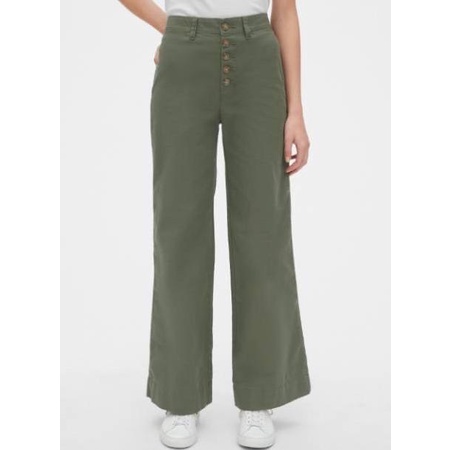 GAP High Rise Button ขากว้าง Chinos Green Army กางเกงขายาวผู้หญิง
