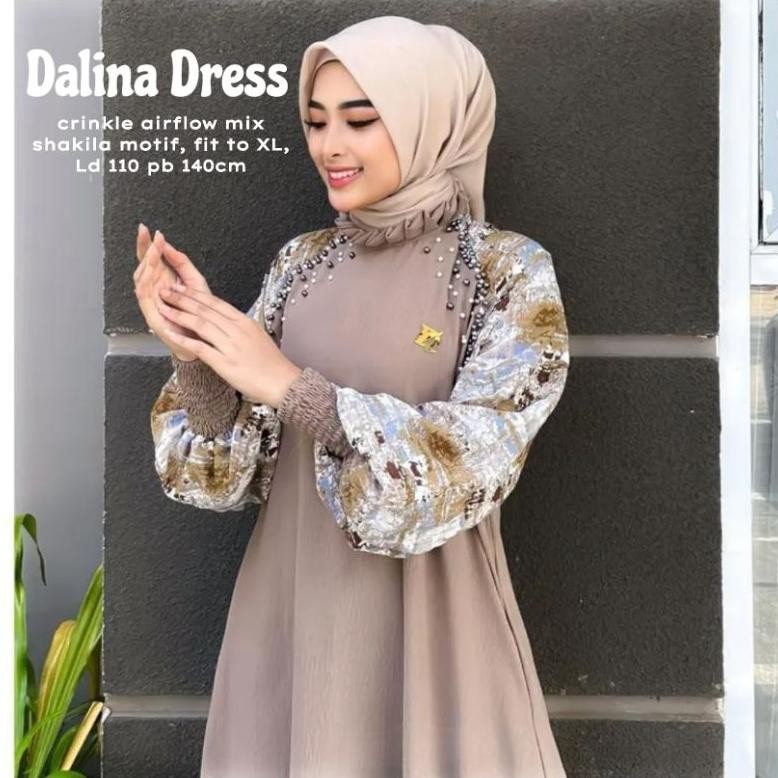 Ready (พร้อมส่ง) Dalina Dress Label Jasmine (Standard & Jumbo) Dela Dress Gamis Cringkle Airflow Con