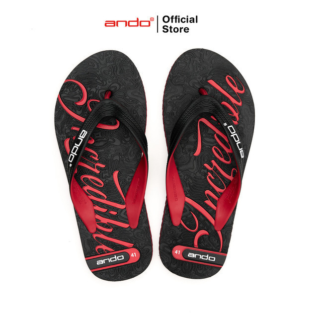 MERAH Ando Official Watson Flip Flops for Men - สีดํา/แดง