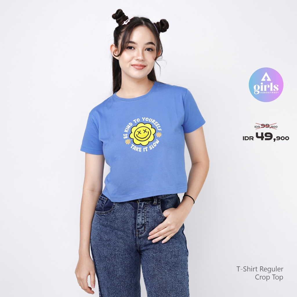 เสื้อยืด Aerostreet เสื้อครอปปกติ Take It Slow Sky Blue Kaos เสื้อยืด 1B001