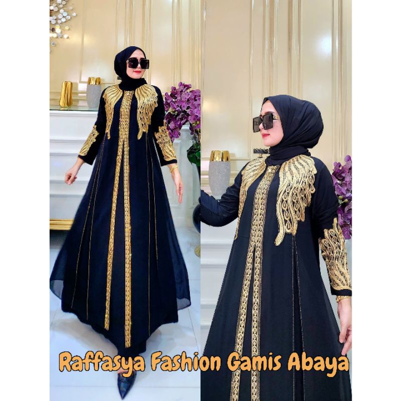 Hitam Abaya TURKEY Lotus Robe สีดําเคลือบเงาและสี