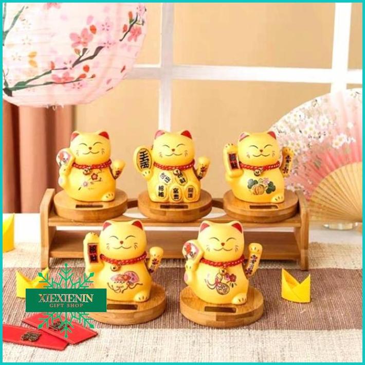 XIEXIEIN ญี่ปุ่น Gold Maneki Neko เซรามิคแมวเซรามิคจอแสดงผล WOODEN PLATE
