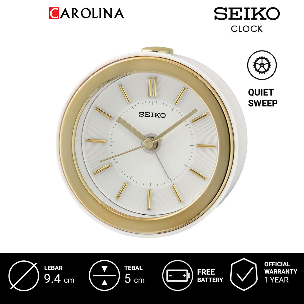 นาฬิกาปลุก QHE156W SEIKO QHE156W Quite Sweep White Case หน้าปัดสีขาว พร้อมไฟ LED Flash นาฬิกาปลุกข้างเตียง