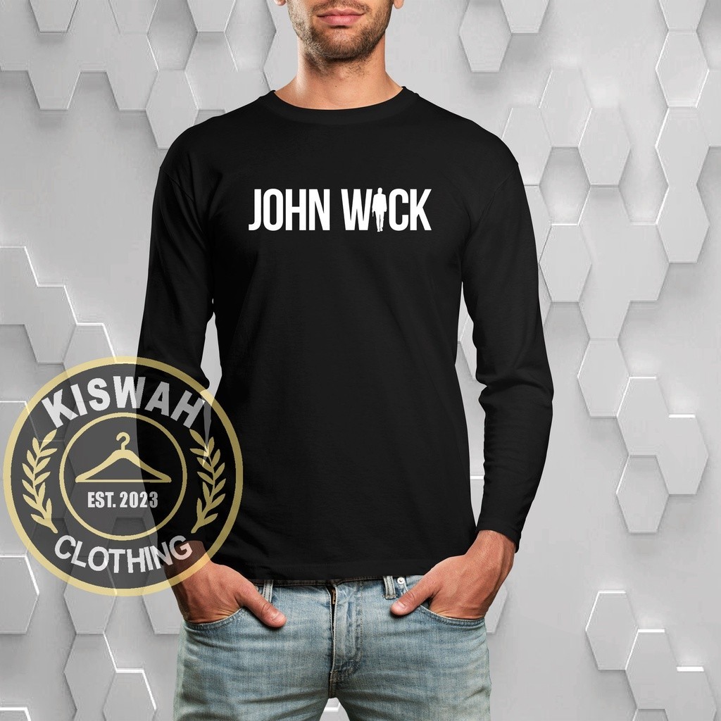 JOHN WICK Logo เสื้อยืดแขนยาว เสื้อ Distro