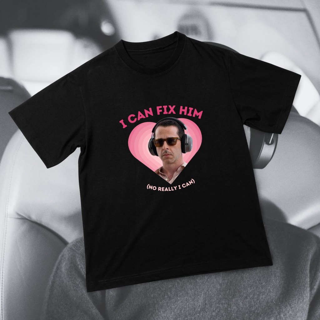 Hitam Kendall Roy Succession - I Can Fix Him (No Really I Can) เสื้อยืดสีดําที่ได้รับแรงบันดาลใจจาก 