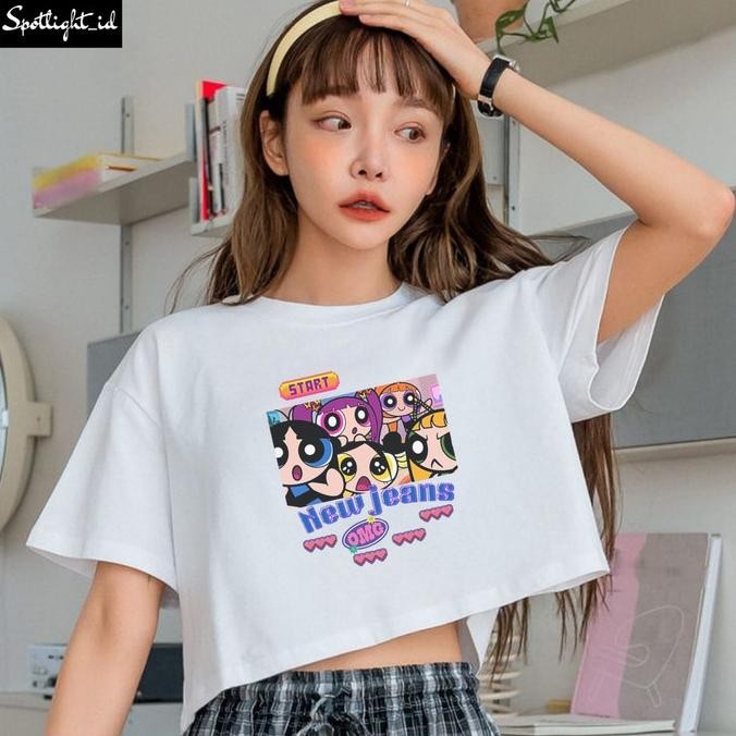 Katun Kaos Crop Top ผู้หญิงใหม่กางเกงยีนส์ผ้าฝ้าย Combed 30S, Crop Tee เกาหลีต้นฉบับ