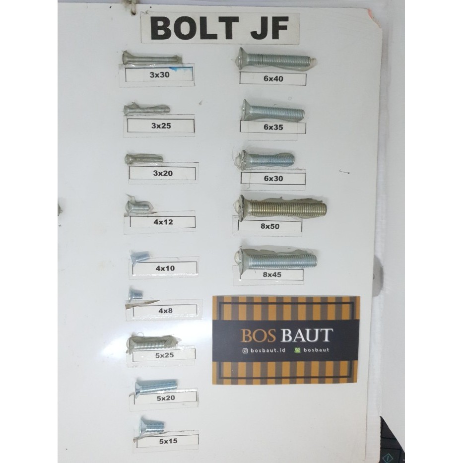 สลักเกลียว JF แถมสลักเกลียวไขควง Size M 6 x 30 P1.00 เหล็กขาว