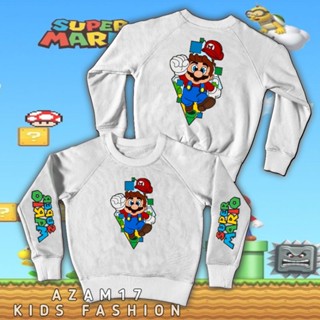 เสื้อกันหนาว คอกลม มีฮู้ด ลาย Super Mario Bross สําหรับเด็กผู้ชาย และเด็กผู้หญิง