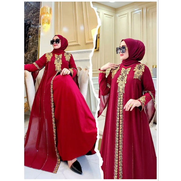 HITAM TURKEY ABAYA GAMIS EMBROIDERED RAFFLESIA สีดําและสี