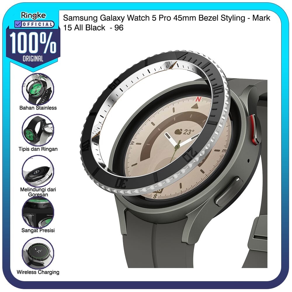 Ringke Galaxy Watch 5 Pro 45 มม. Bezel Styling Mark 15 สีดําล้วน No 96