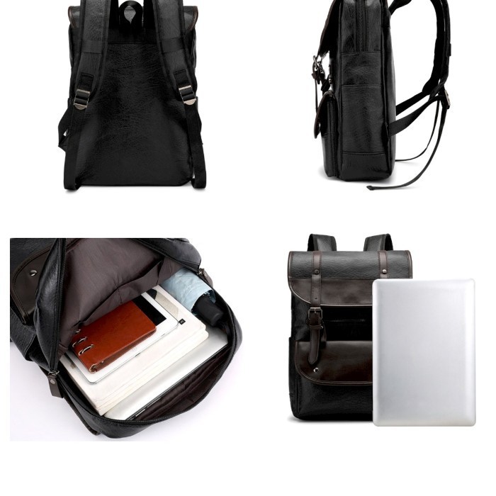 Ready Men 's PU Leather Backpack Backpack import College Work คุณภาพสูง
