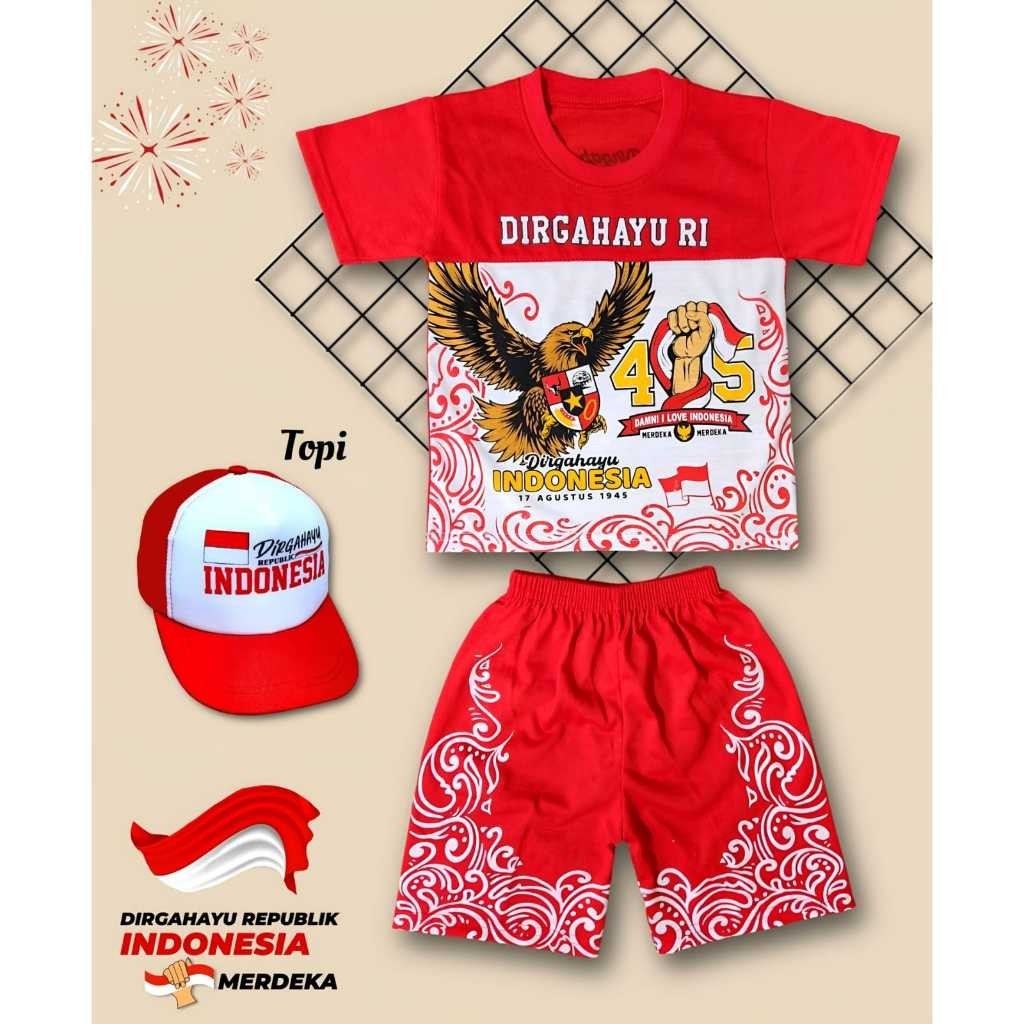 MERAH สิงหาคม 17th เสื้อผ้าเด็ก 2024 Ke79 ชุด 17 สิงหาคมเด็กผู้หญิงคู่ 1 ชุด Top Hut Ri 79 1 ปีสิงหา