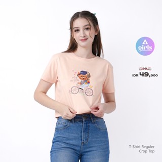 &lt;Unk&gt; เสื้อยืดครอปท็อป Enjoy The Ride Peach Kaos 1B000