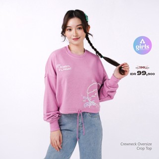  เสื้อครอปกันหนาว คอกลม โอเวอร์ไซซ์ ลาย Always Funday Lilac 1E000