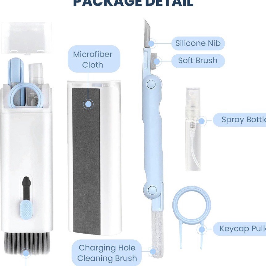 (L98☞) 7 in 1 น้ํายาทําความสะอาดแป้นพิมพ์แบบพกพามัลติฟังก์ชั่นปากกาทําความสะอาดสําหรับหูฟังคีย์บอร์ด