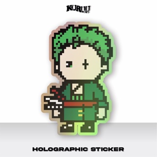 สติกเกอร์โฮโลแกรม ลายการ์ตูนอนิเมะ Kuruu Pixel One Piece Zoro