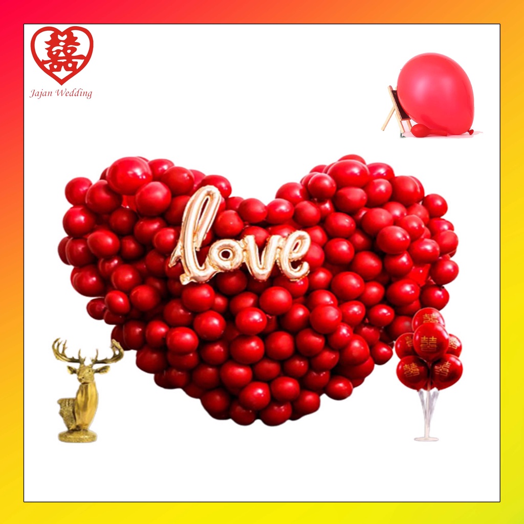 MERAH JW ลูกโป่งยางสีแดง Shuang Xi Double / Single Sangจิตต์งานแต่งงานจีนต่อ 50 ชิ้น BLN06